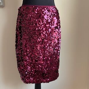 Ann Taylor Factory Burgundy Sequin Pencil Skirt
